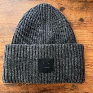 Acne Studios Pansy Face Beanie Hat - Charcoal Melange One Size 56cm Unisex
